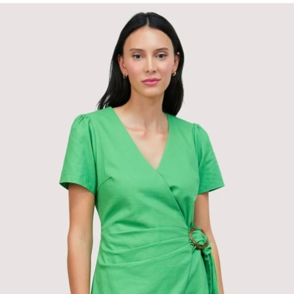 NWT $158 Anthropologie Small Green Wrap Midi Dress - Picture 9 of 17